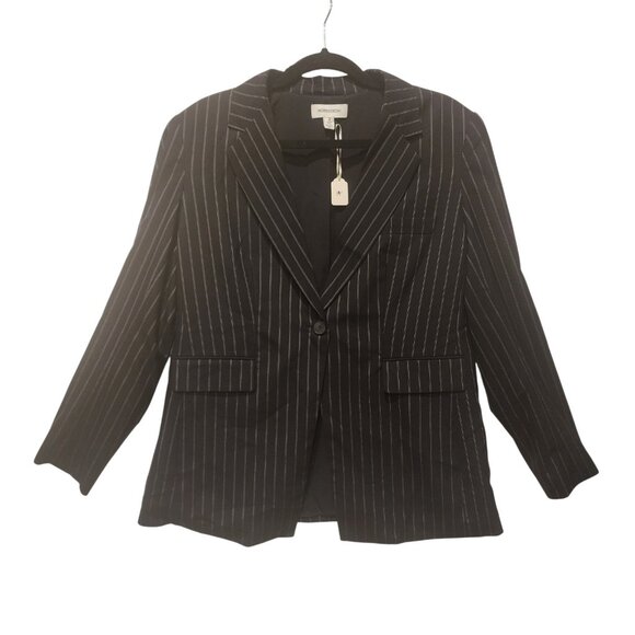 Nordstrom Women's Black Striped Blazer One Button Flap Pocket Size XL - Picture 1 of 7